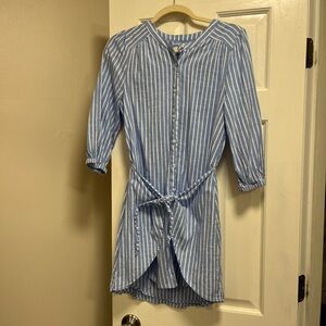 Evereve Maeve Cotton Blue and White Striped Tie Front Dress